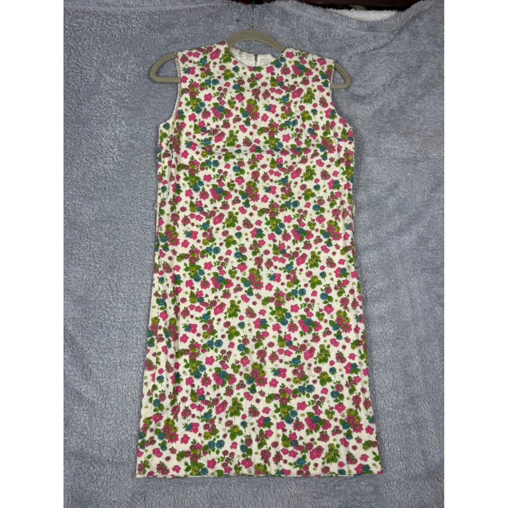 Giselle New York Designed Shift Dress Womens M White Pink Floral 60s 70s Vintage